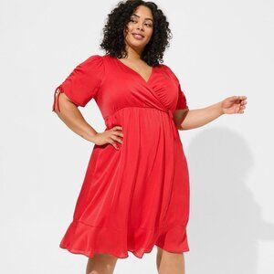 Torrid - Midi Dobby Satin Surplice Wrap Dress in Racing Red​​​​